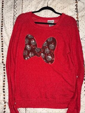 Disney Red Knit Crewneck Sweatshirt